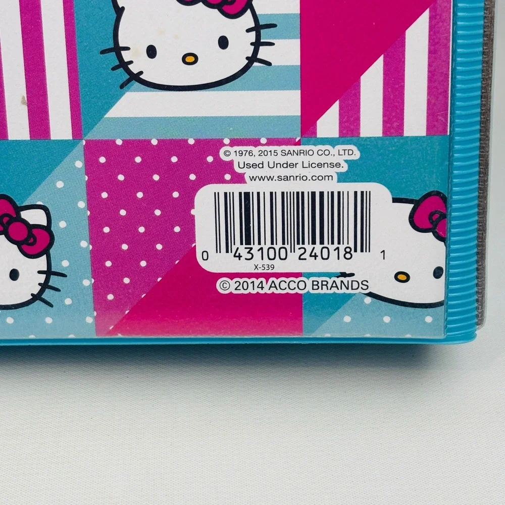Mead Hello Kitty Trapper Keeper 3 Ring Binder Blue Pink Grid 2014 Sanrio